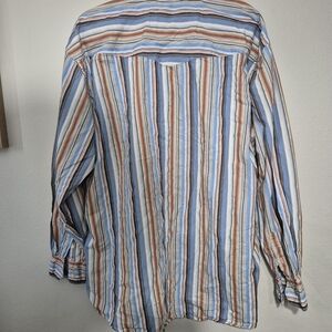 Blue and White Striped Casual Button Down Shirt
